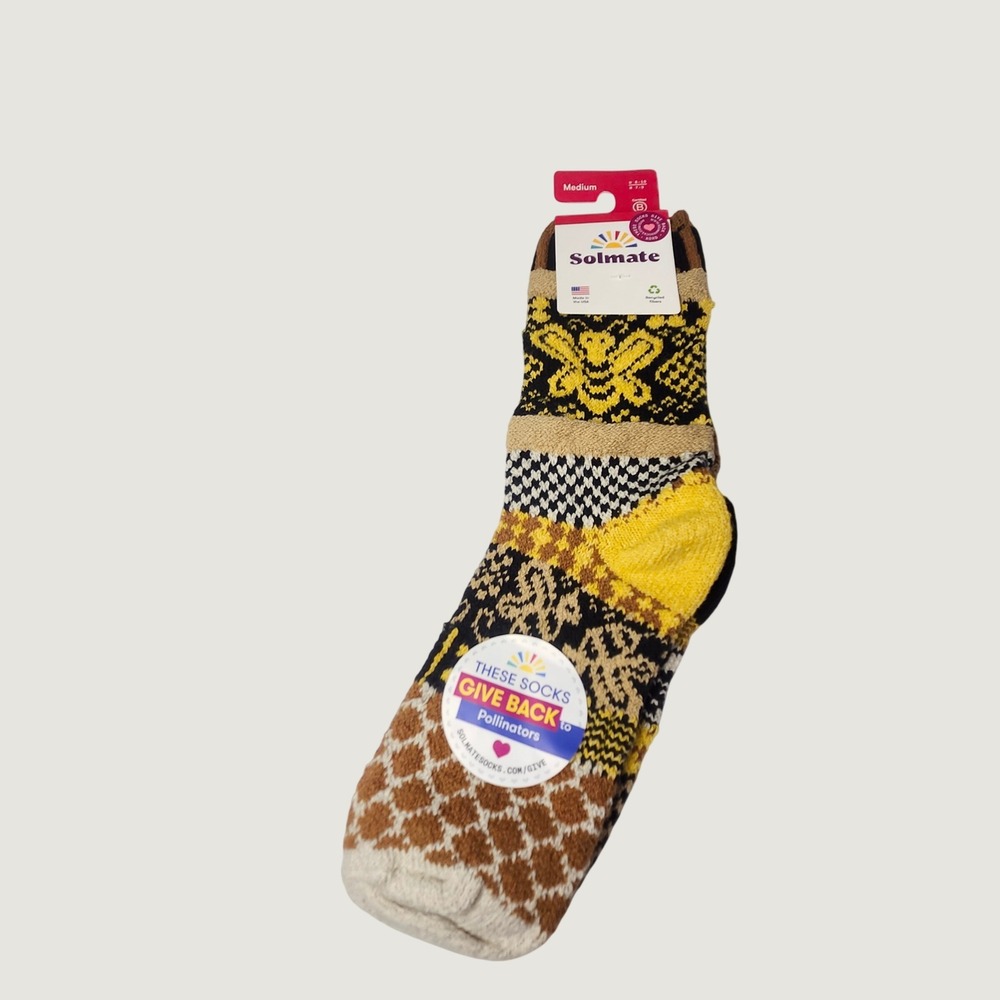 Solmate Crew Socks  Medium Yellow Honey Bee Recycled Cotton